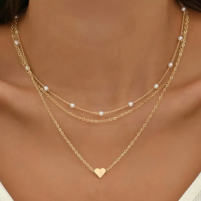 LATS Pearl Choker Necklace for Women – Double Layer Heart Pendant Jewelry Gift