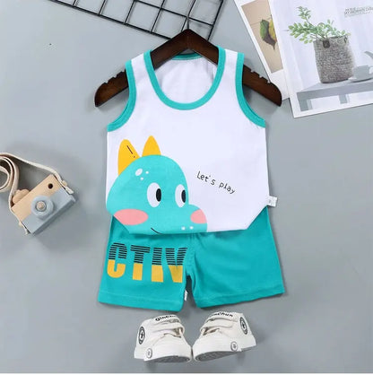 2PCS Kids Summer Vest Set – Cotton Sleeveless T-Shirt & Shorts for Boys & Girls Baby Clothes