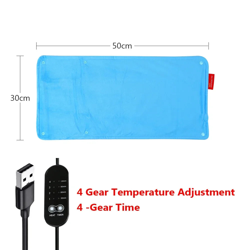 Graphene Electric Blanket & Heated Chair Cushion – USB Powered Insulation with 4-Speed Heating & Timer for Office & Car