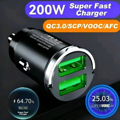 100W/200W Fast Car Charger - QC3.0 PD USB Type C Adapter for Xiaomi Samsung Huawei iPhone & 12-24V Vehicles
