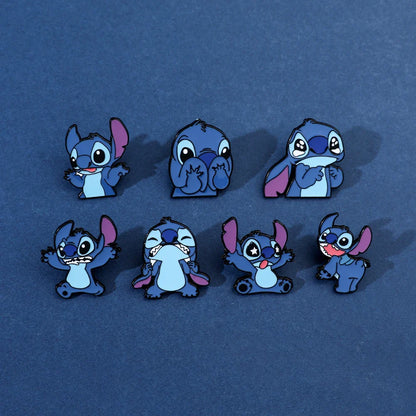 7 Pcs Lilo & Stitch Enamel Pins Set | Creative Stitch Brooches for Backpacks, Clothing & Accessories
