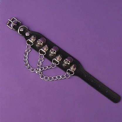 Punk Rock Hip Hop PU Leather Bracelet – Unisex Skull, Pentagram & Rivet Chain Bracelet, Trendy Party Jewelry Accessory