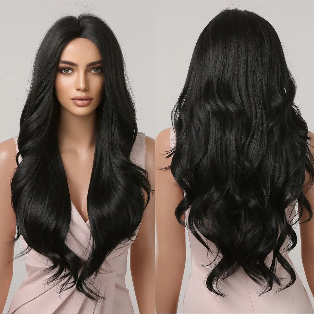 Long Pink Wavy Wig for Women — Middle Part Synthetic Hair, Heat-Resistant, Natural-Looking Cosplay Wig
