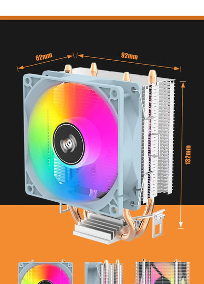 Aigo CPU Cooler — 2/4/6 Heat Pipe Radiator with 3-Pin PWM Silent RGB Fan for Intel LGA 1700/1150/1155/1156/1366 & AMD AM2/AM3/AM4