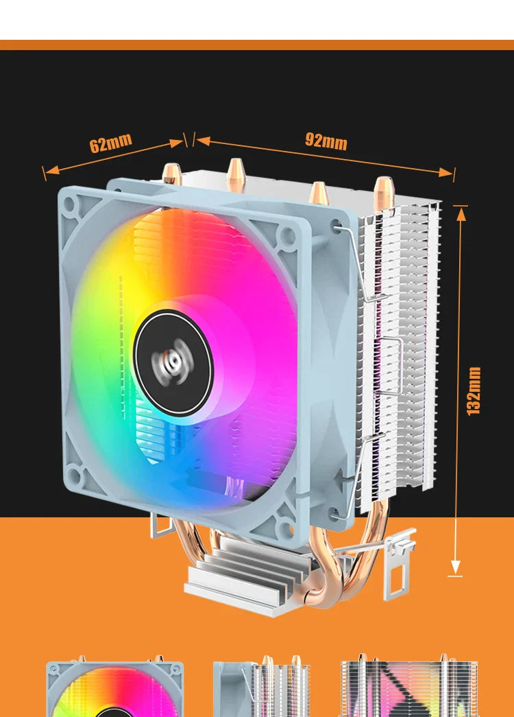 Aigo CPU Cooler — 2/4/6 Heat Pipe Radiator with 3-Pin PWM Silent RGB Fan for Intel LGA 1700/1150/1155/1156/1366 & AMD AM2/AM3/AM4