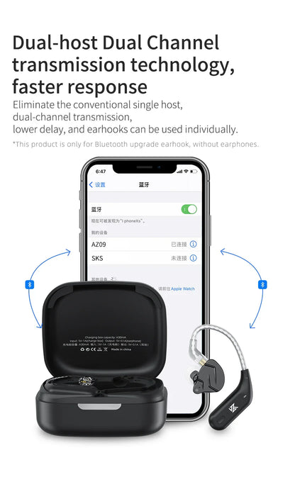 KZ AZ09 HD Bluetooth Earphones – Wireless HIFI Ear Hook Headset with Charging Case, Compatible with KZ EDXPRO ZSNPRO ZS10PRO