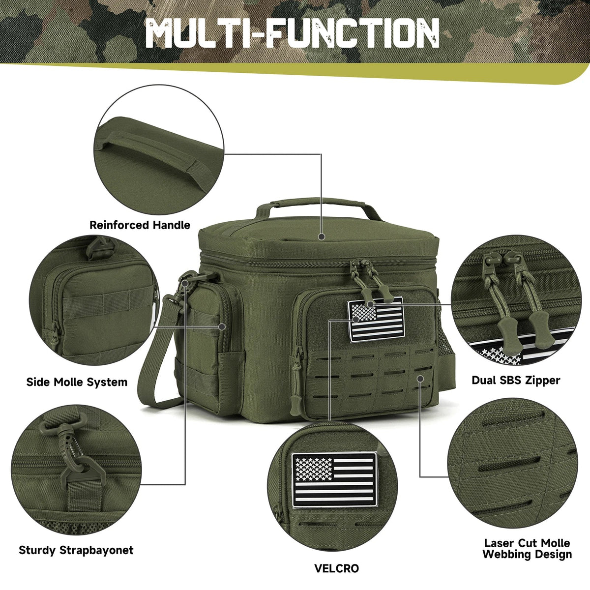 Military Tactical Lunch Box for Men - Heavy Duty, Leakproof, Insulated Thermal Cooler Bag for Work, Camping, Picnic Meals