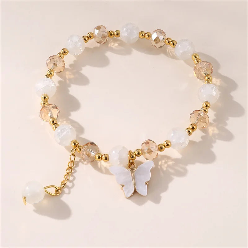 IFYOUOO Gorgeous Beaded Bracelet with Butterfly Pendant – Trendy Glass Beads, Dainty BFF Wrist Jewelry for Women