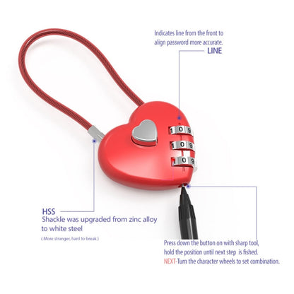 Love-Shaped Heart Code Padlock – Wedding Gift with Password Lock, Long Wire Rope for Trolley Case & Security