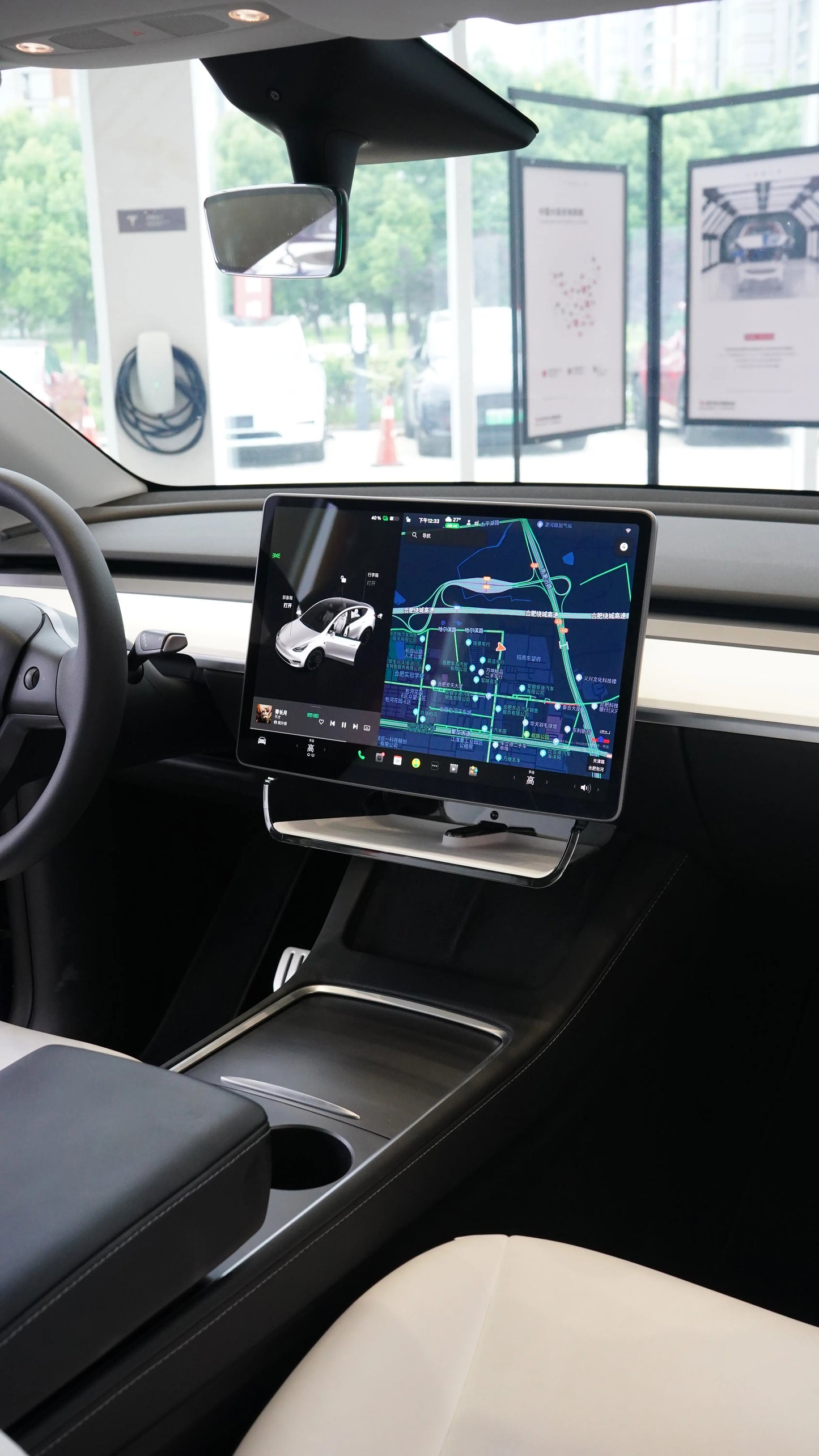 Center Console Organizer for Tesla Model 3 & Model Y Highland – Anti-Slip Under Screen Storage Box with Screen Back Storage