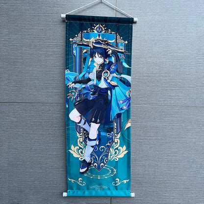 Hot Game Impact Scroll Canvas – Cartoon Heroes Wall Hanging Poster for Cosplay, Halloween, Xmas Decor & Gifts