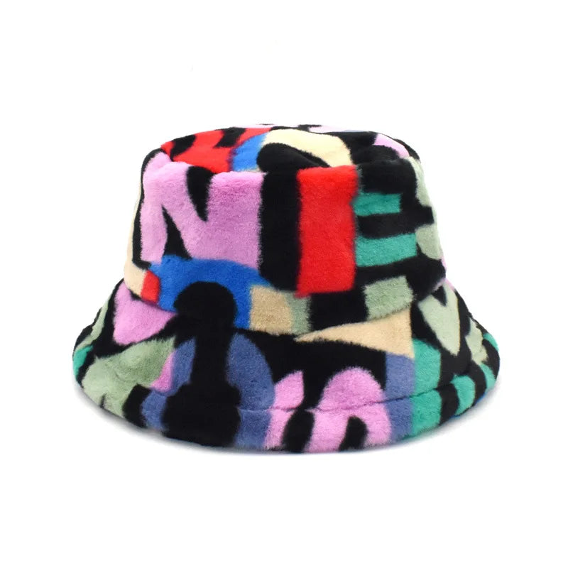 Women’s Winter Bucket Hat – Fashion Leopard Panama, Warm Vintage Faux Fur Fisherman Cap