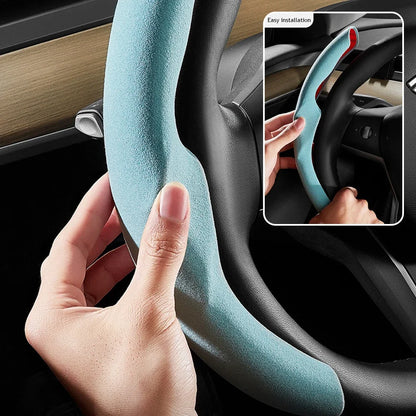 Tesla Steering Wheel Cover for Model 3/Y – Ultra-Thin Suede & Carbon Fiber, Sweat-Absorbing Car Accessory