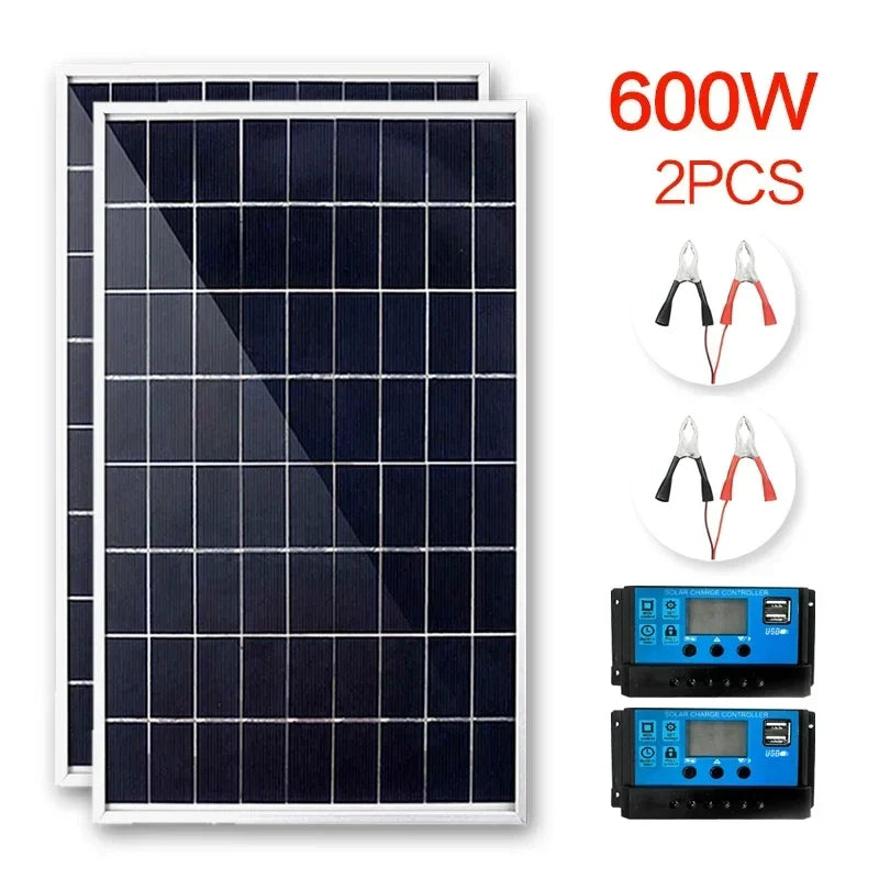 300W/600W Solar Panel Kit - 12V Solar Battery Charger with 100A Charge Controller for Home, RV, Camping & Car