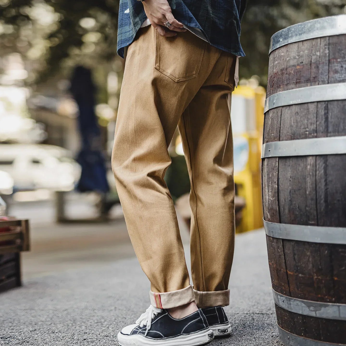 Maden Vintage Selvedge Jeans - Men's 11.7oz Raw Denim Straight Leg Khaki Trousers
