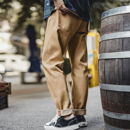 Maden Vintage Selvedge Jeans - Men's 11.7oz Raw Denim Straight Leg Khaki Trousers
