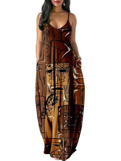 Women’s World Map Beach Dress – Elegant Sexy Long Sundress with Irregular Hem, Sleeveless Spaghetti Straps, Plus Size Summer Dress
