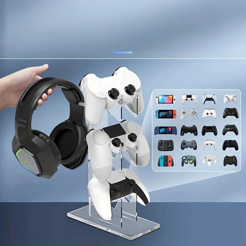 Universal 3-Tier Controller & Headphone Stand – PS5/PS4 Storage Holder in Black, White & Clear