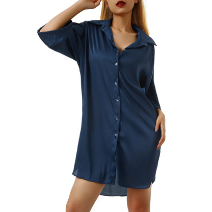 Women’s Satin Summer Nightgown – Half Sleeve Loose Sleep Dress for Home & Lounge