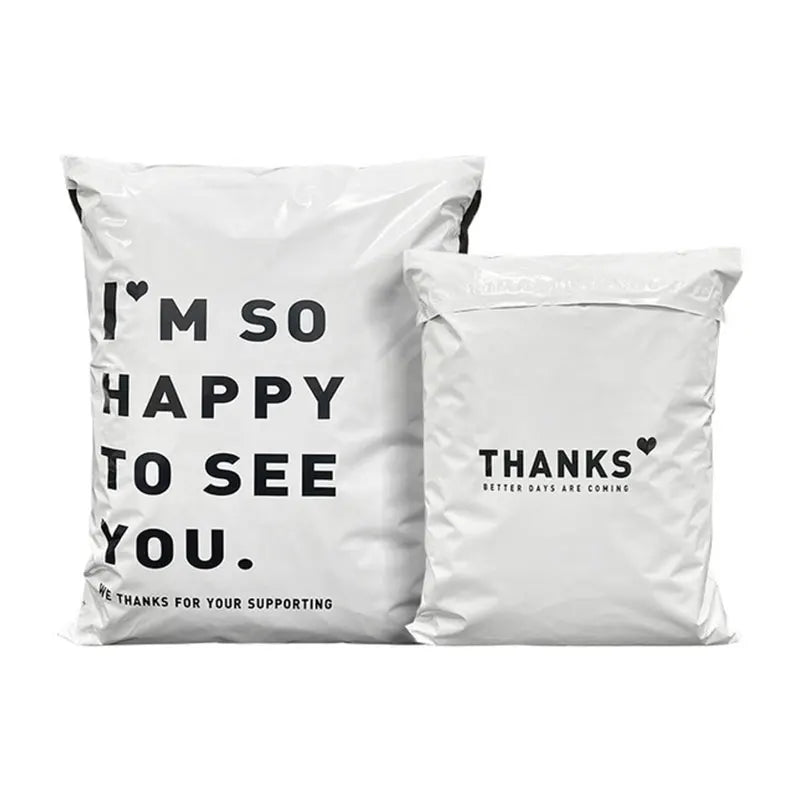 INPLUSTOP 50PCS White Thick Express Bags – Waterproof Clothing Packaging with "THANKS" Print, Courier Envelope Pouches