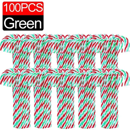 100/10pcs Christmas Candy Cane Ornaments – Plastic Twisted Hanging Decorations for Tree & Party Favors
