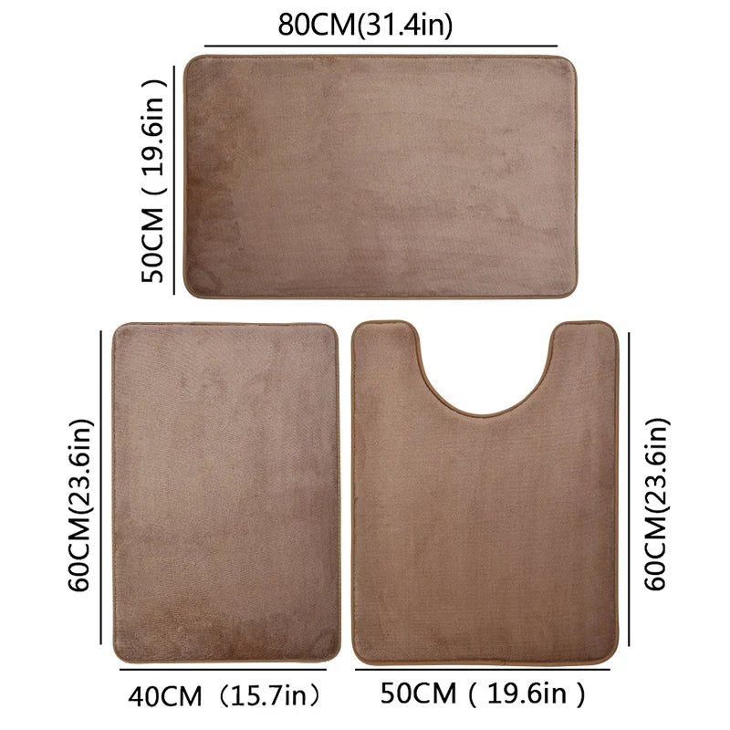 3 Piece Bathroom Mat Set – Non-Slip Toilet, Shower & Bath Floor Absorbent Rugs, Soft Comfortable Carpet for Laundry Room