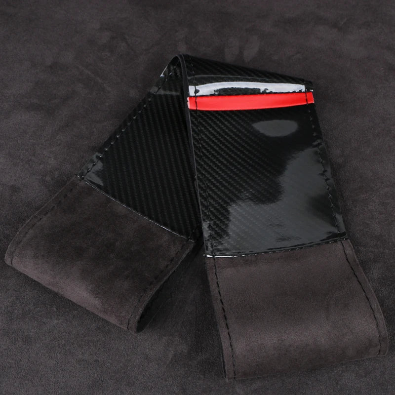 Dual-Tone Carbon Suede Steering Wheel Cover — Non-Slip, Soft Comfort, Universal Fit for Round & D-Type Wheels