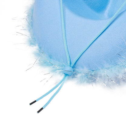 Women's Cowboy Hat – Wide Brim Solid Color with Furry Trim for Parties & Outings