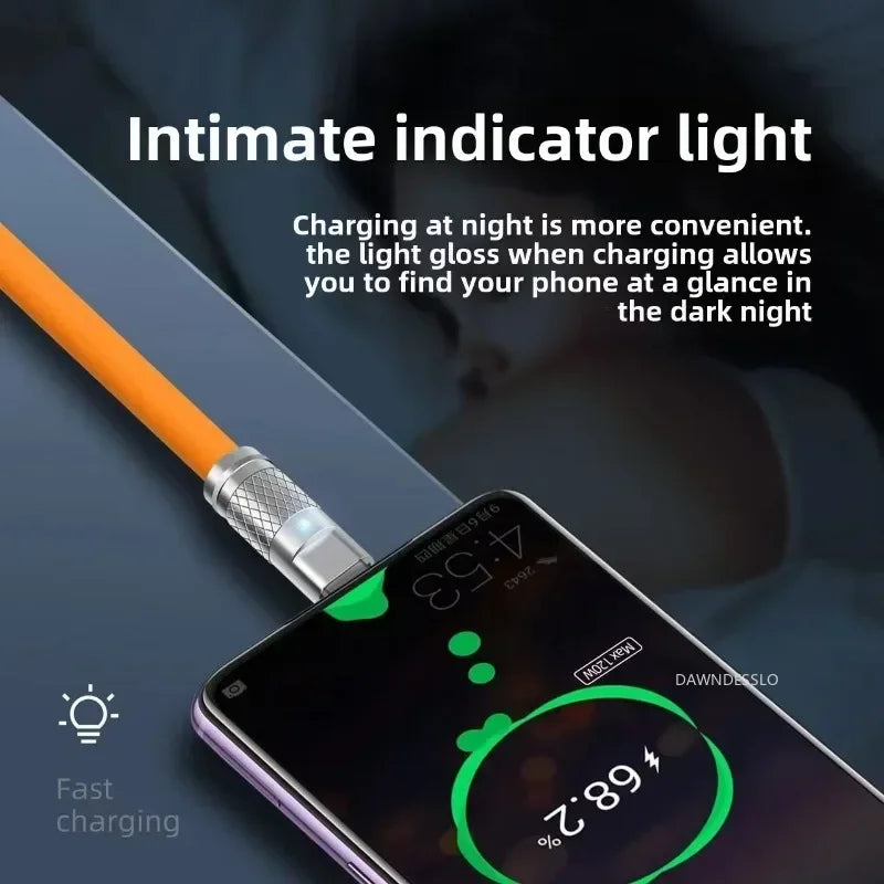 120W 7A Super Fast PD USB-C to USB-C Cable — Liquid Silicone Charger for Xiaomi, Huawei (1M/1.5M/2M)