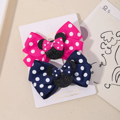 Girls' Polka Dot Bow Hair Clips - 2-Piece Cute Cartoon Hairpins for Toddlers & Babies