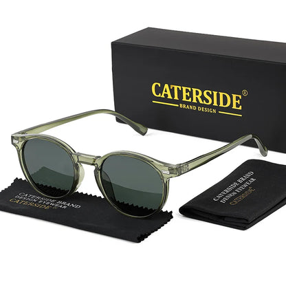 CATERSIDE Retro Polarized Round Sunglasses — TR90 & Acetate Vintage Shades for Men & Women, Punk Style Driving & Travel Sun Glasses