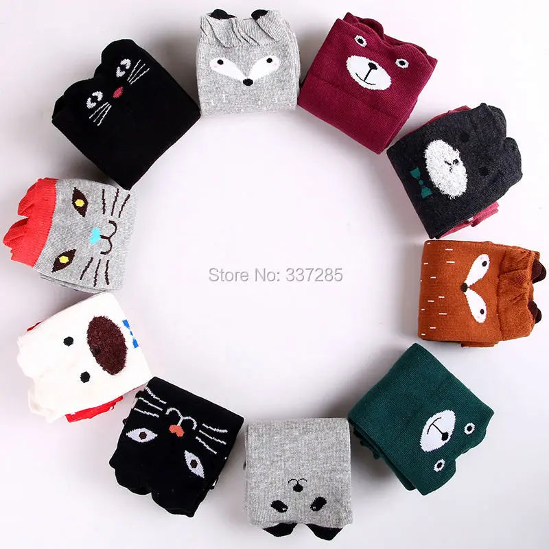 Cute Cartoon Animal Knee-High Socks for Babies & Kids – Warm Cotton Ankle & Over-Knee Socks for Girls
