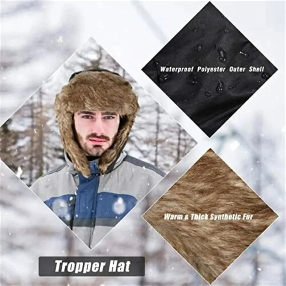 Men's Winter Trapper Aviator Ski Hat - Waterproof Earflap Bomber Cap with Warm Ear Protectors