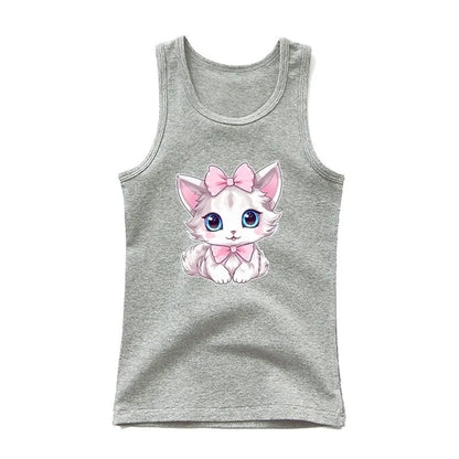 Girls Owl Print Tank Top - Sleeveless Cotton Sports Vest Shirt for Kids 3-14 Years