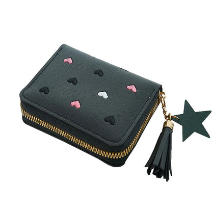 Pu Leather Mini Wallet for Women - Multifunctional Money Clip with Love Embroidery and Certificate Storage