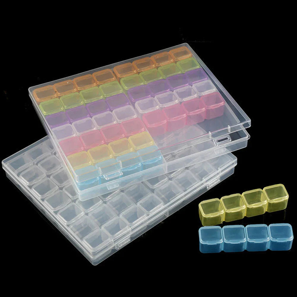 Plastic Storage Box with 28/32/48/56/64 Slots – DIY Diamond Painting Beads, Charms & Jewelry Accessories Organizer