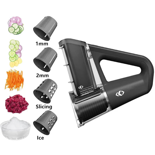 LMETJMA Electric Cheese Grater & Salad Maker – 40W Portable Rotary Slicer Shredder with 4 Blade Attachments (JT363)