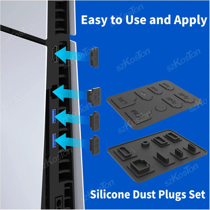 PS5 Slim & Pro Cooling Fan Dust Filter Kit – Silicone Dust Plugs & Dustproof Accessories for Game Console