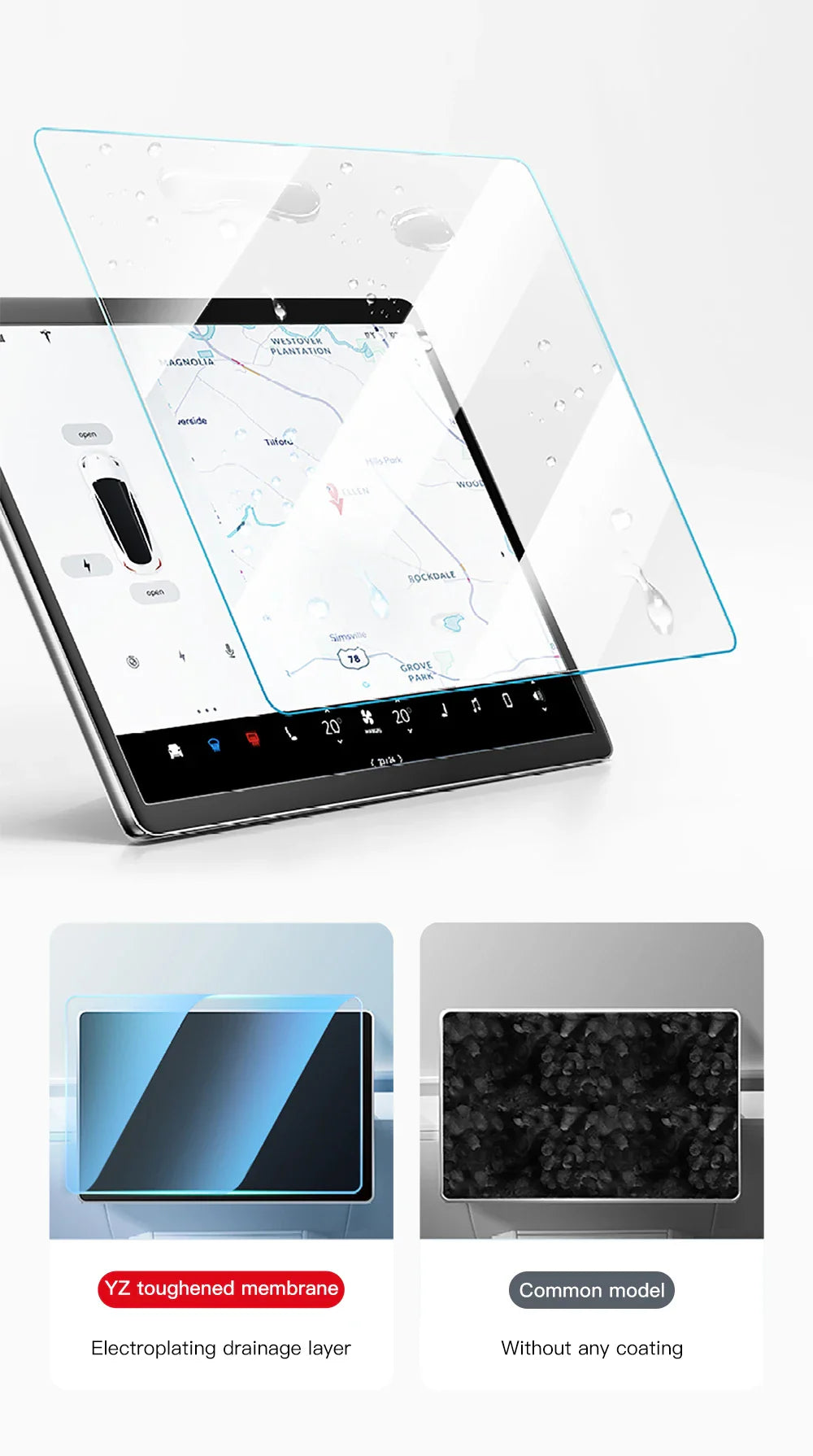 YZ Tempered Glass Screen Protector for Tesla Model 3 Y X 2021-2023 – HD Center Control Protection Film Accessory