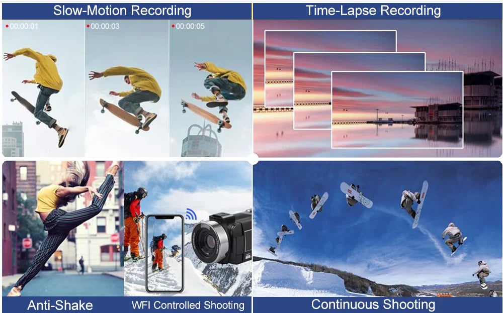 8K Digital Video Camera – 64MP Professional Recorder with 18X Digital Zoom, 3-Inch LCD Touch Screen Camcorder