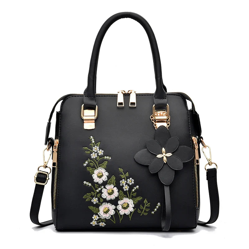 Floral Detail Shoulder Bag - Trendy Zipper Handbag for Work & Casual, Women's Crossbody Purse with Floral Decor