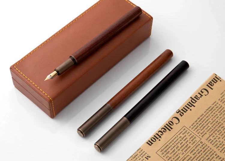 Luxury Retro Wood and Bronze Fountain Pen - 0.5mm Calligraphy Ink Pen for Business, Art, and School, Ideal Student Stationery Gift