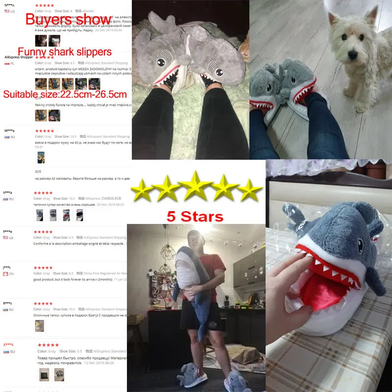 Feerldi Shark Winter Slippers — Cartoon Anime Slip-On Fish Slides for Girls, Boys & Women, Plush Open-Mouth Cotton Shoes