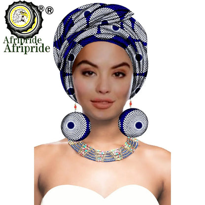 African Turban Headwrap - Nigerian Ankara Headscarf with Matching Earrings