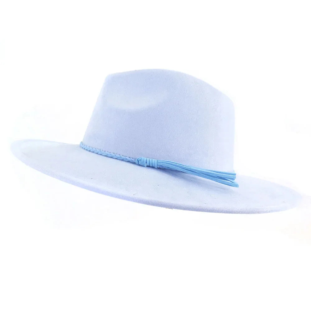 Suede Top Hat Fedora - 9.5cm Wide Brim Felt Jazz Hat for Men and Women, Autumn/Winter Classic Church Sombrer