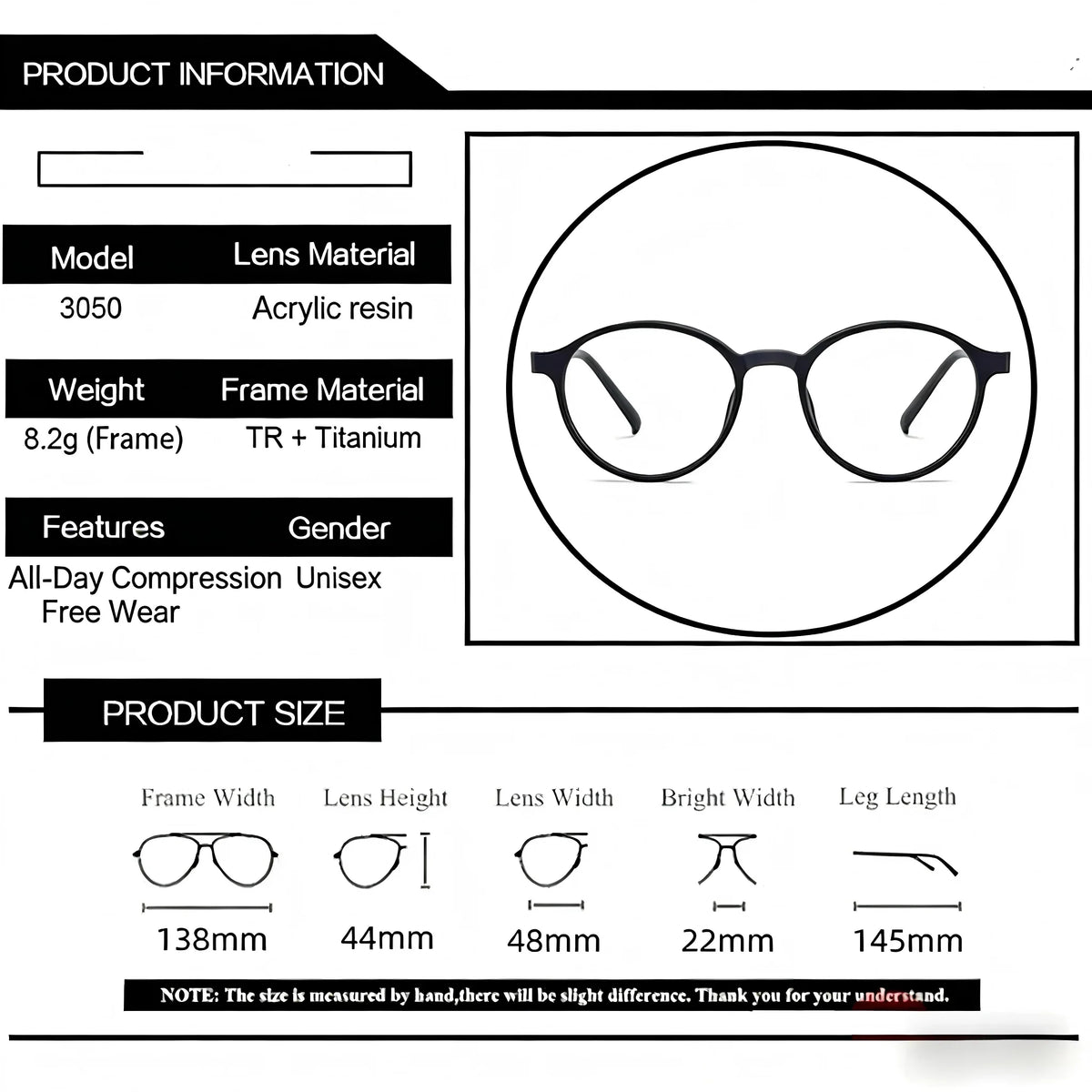 Ultra-Light Retro Round Glasses Frame for Men & Women, TR90 Titanium Fashion Eyewear for Daily Office & Everyday Wear