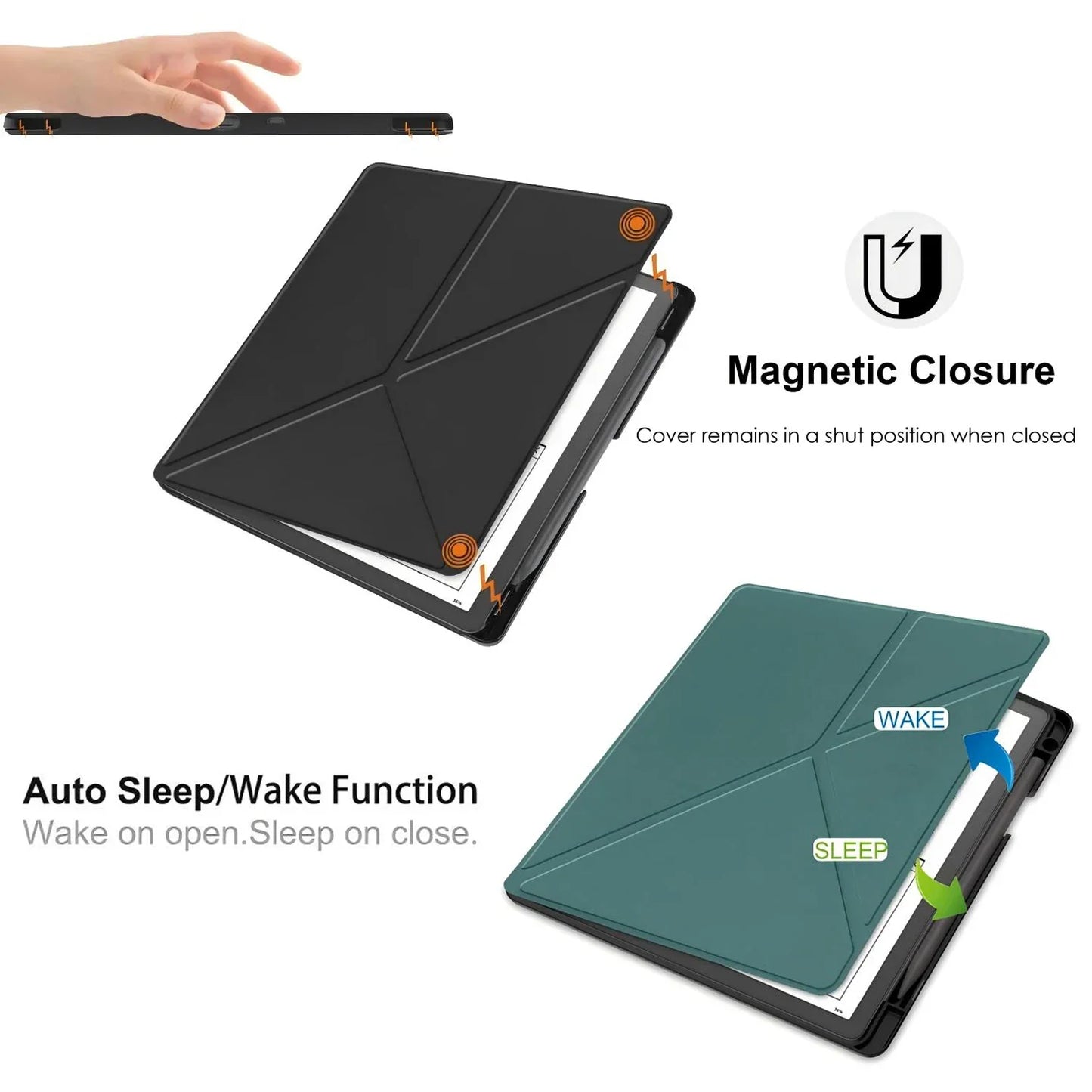 Kindle Scribe 2024 10.2″ Case — PU Leather Multi-Folding Stand with Smart Auto Wake/Sleep and Pencil Holder Ebook Cover