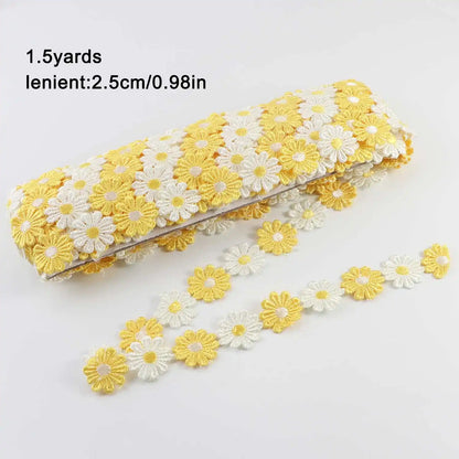 Daisy Flower Lace Trim Ribbon – 2.5CM Wide, 1.5 Yards Embroidered DIY Patchwork Sewing & Craft Supplies, Colorful