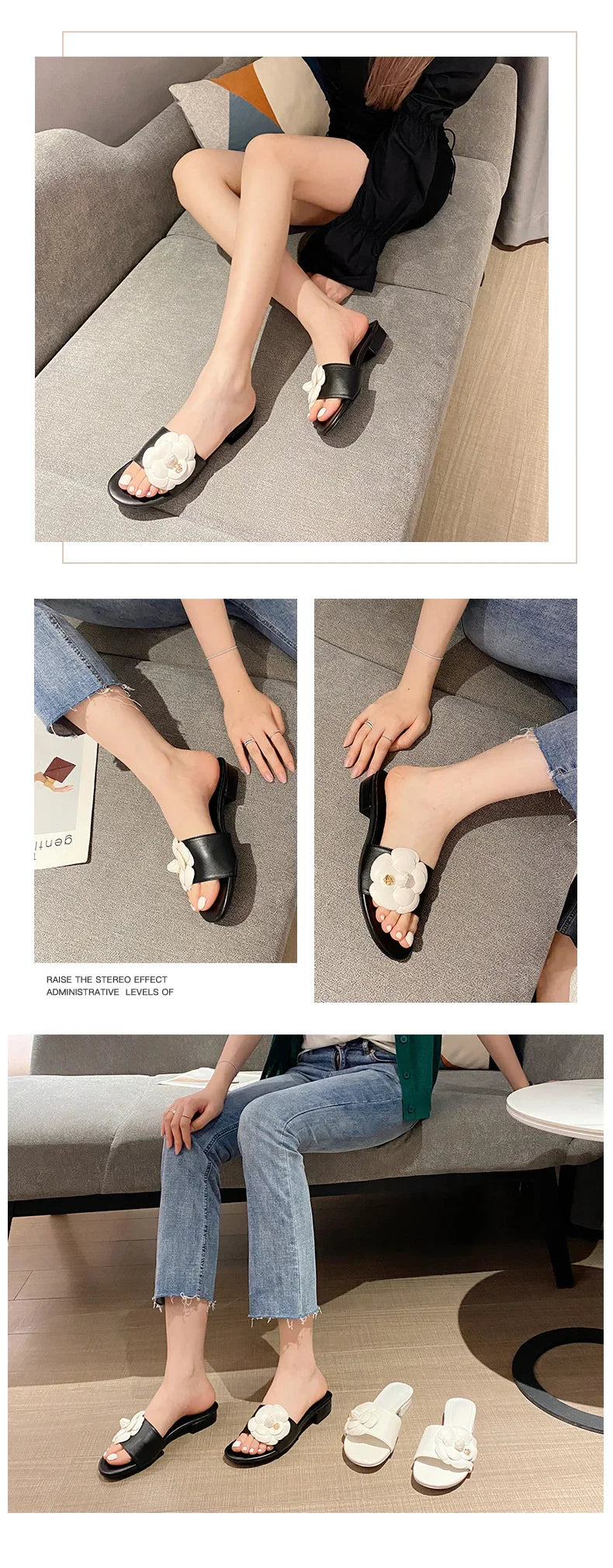 Luxury Women’s Flower Slippers — Camellia Open-Toe Slides for Home & Outdoor, Ladies Flip Flop Sandals