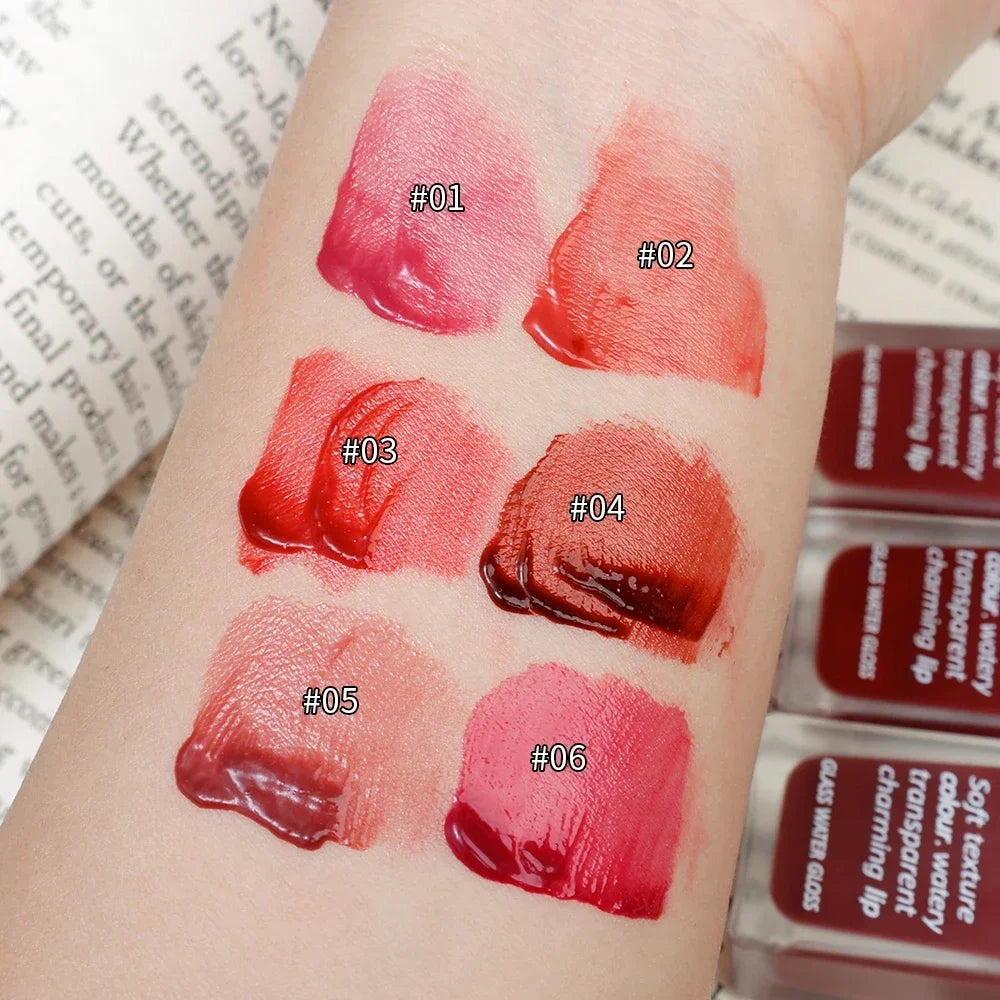 6-Color Water Mirror Gloss Lip Glaze – Long-Lasting, Hydrating, Moisturizing Liquid Lipstick